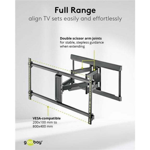 Goobay Pro Fullmotion forgatható-dönthető fali konzol (XL) 43"-90"-ig, fekete