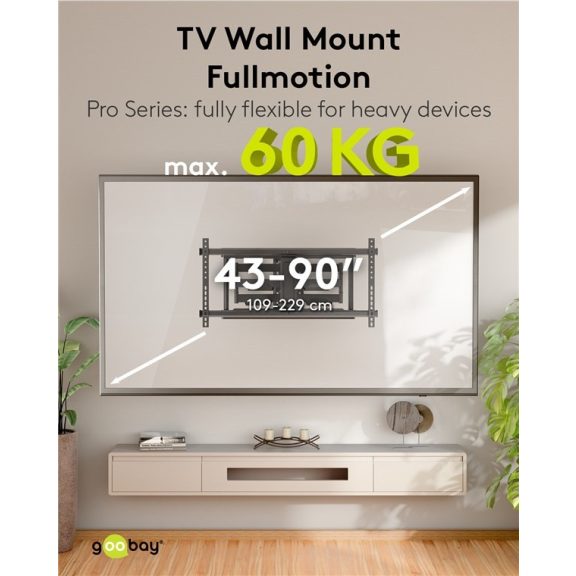 Goobay Pro Fullmotion forgatható-dönthető fali konzol (XL) 43"-90"-ig, fekete